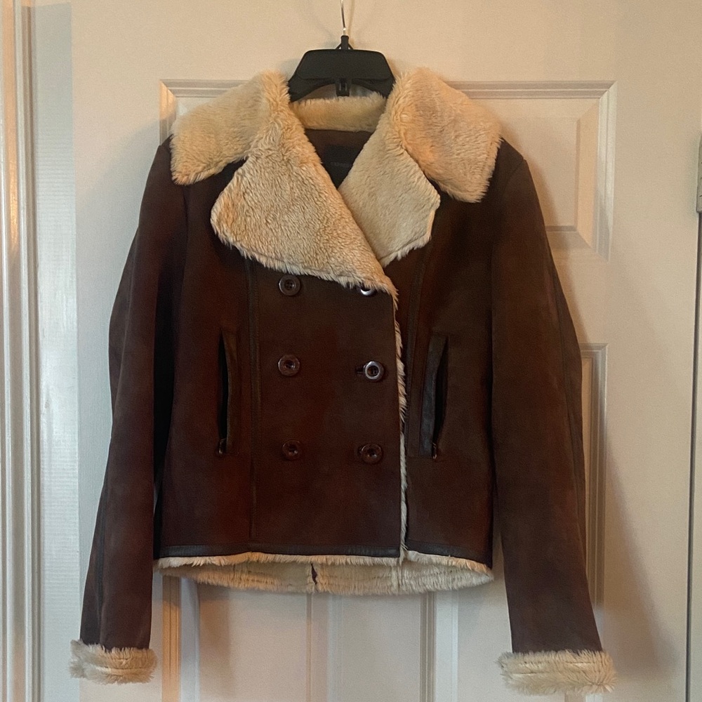 Express Brown and Cream Faux Suede/Fur Jacket